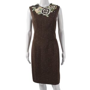 Not Available Womens Sheath Dress Brown Wool Floral Mid-Calf Sleeveless Size 10